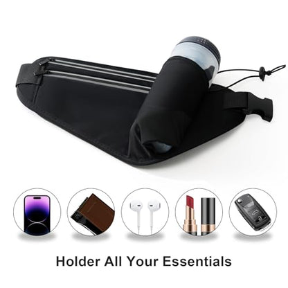 Slim Running Belt for Women Men,Runners Fanny Pack Phone Holder,Money Belt,Running Gear Accessories,with 3 Pockets (Light Black) - color: Light Black