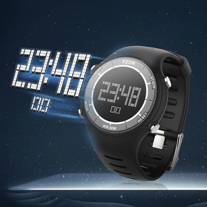 EZON Digital Watch with Stopwatch Countdown Timer Alarm EL Backlight,Ultra-Thin Large Display 5ATM Waterproof Digital Wrist Watches for Men Women - color: White-on-black