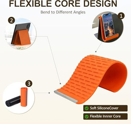 2PCS Portable Foldable Silicone Aluminum Phone Holder, 2026 New Flexible Silicone Phone Stand, Airplane Phone Holder for Tablet Laptop Desk Travel Non-Slip Bed Office Treadmill