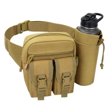 Fanny Pack Waist Bag with Water Bottle Holder Detachable for Men Women, Crossbody Hiking Waist Pack with 5 Pockets, Running Travel Dog Walking Workout Cycling Outdoor Fishing Hip Belt Bag- Mud - color: Mud - Bottle Holder