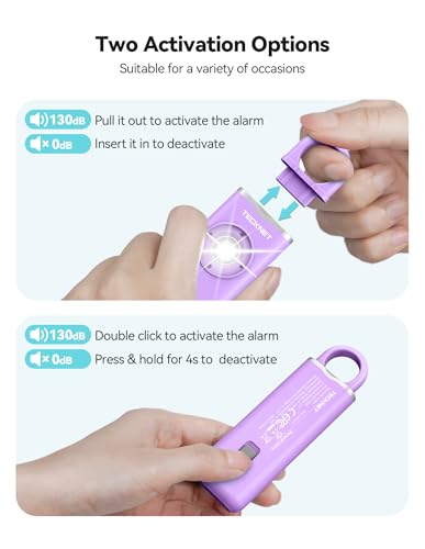 TECKNET Rechargeable Personal Safety Alarm for Women, 130dB Self Defense Keychain Alarm with SOS Strobe Light, Low Battery Notice, Loud Siren Safety Keychain for Girls Kids Elderly - Purple - color: 1 Purple