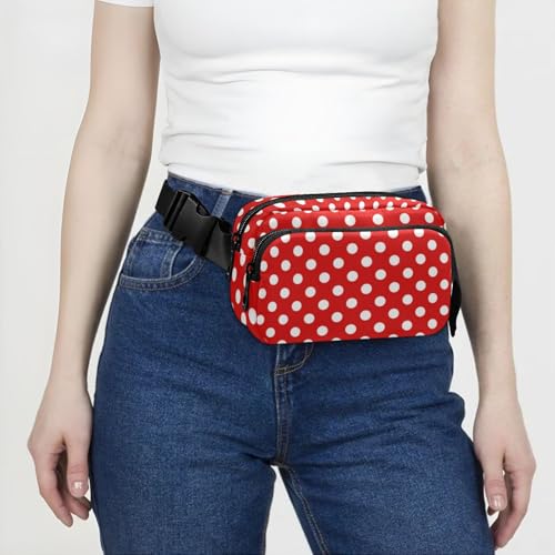 Red White Polka Dot Pattern Belt Bag for Women Men Fanny Pack Small Waist Pouch Crossbody Bags for Outdoor Hiking Running Travel - color: Polka Dot