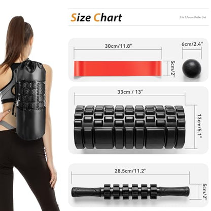SUBCULTUREPICK 5 in1 Foam Roller Set, Trigger Point Foam Roller Deep Tissue - color: Black-red