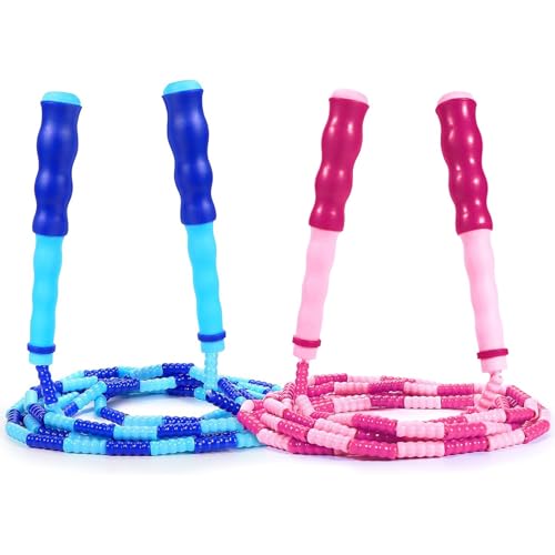 Supertrip Jump Rope Kids-Soft Beaded Skipping Rope Adjustable Tangle-Free Segmented Jumping Rope for Children and Students - color: Blue&Pink