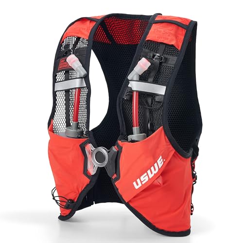 USWE Pace - Running Vest Hydration Pack with 2 x 500ml UltraFlask, Backpack for Men and Women - style: 8L, Red, Small