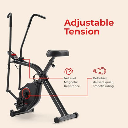 Sunny Health & Fitness Smart Foldable Magnetic X-Bike, Low-Impact Workouts - color: Black