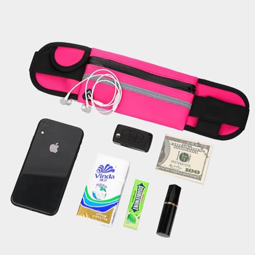 Reflective Running Waist Bag with Adjustable Belt & Zipper Pocket – Durable, Sleek Design for Running, Jogging, Cycling & Fitness ROSE RED