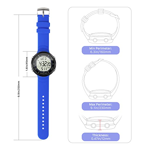 10 ATM Water Resistant Sports Watch for Swimming and Diving, with Functions of Stopwatch, Countdown, Dual Time, Alarm Clock, 12 and 24 Hour Format Switchable