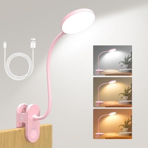 Rechargeable LED Desk Lamp with Clamp, Portable Clip on Light with 3 Color & 10 Brightness, Cordless Desk Light for Makeup Home Office Book Reading Crafting Sewing Drawing Knitting Puzzle (Pink/4.7'') - color: Pink, size: 4.7''
