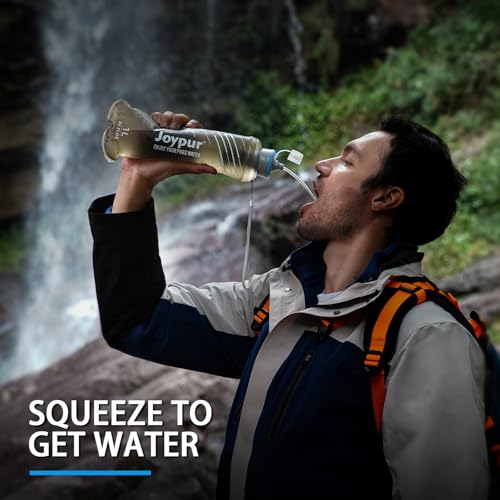 Water Filter Survival - Collapsible Water Bottle with Filter 0.01 Micron Squeeze Filtered Water Bottle 32oz for Hiking Backpacking Camping BPA-Free(Grey 1000ml)