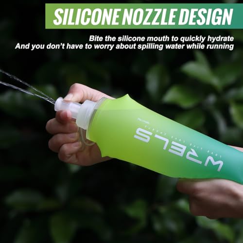 WRELS TPU Soft Flask Lightweight Portable Reusable Water Bottle,BPA Free Collapsible Flask for Hydration Pack in Running Hiking Cycling and Marathon - color: Mix Green-250ml *2