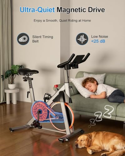 MJWW Magnetic Exercise Bike with Smart App, Stationary Indoor Cycling Bike for Home Workout, 32-Level Quiet Belt Drive, 300 lbs Heavy Duty Capacity Cycle with Comfortable Fully Adjustable Seat