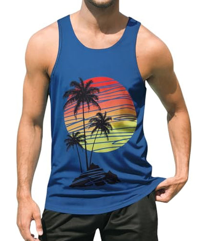 uideazone Mens Beach Tank Tops Summer Graphic Sleeveless Workout Shirt - color: Blue Black, size: XX-Large