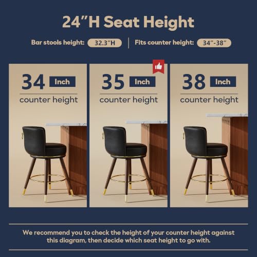 SeekFancy 24 Inch Black Leather Swivel Counter Bar Stools Set of 4 - color: Black, size: 24" Counter Height-4 Pieces