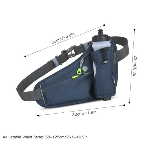 Water Bottle Waist Pack 2 Zippered Pockets – Reflective Running Belt for Hiking Cycling, Adjustable Breathable Mesh with Earphone Port(Grey) - color: Grey
