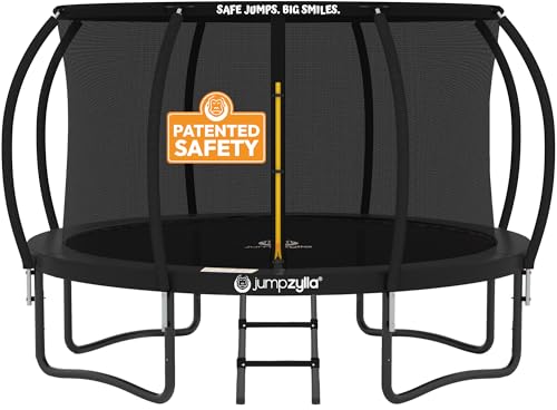 Jumpzylla Outdoor Trampoline with Net for Kids 8FT 10FT 12FT 14FT 15FT 16FT - color: Black, size: 10FT