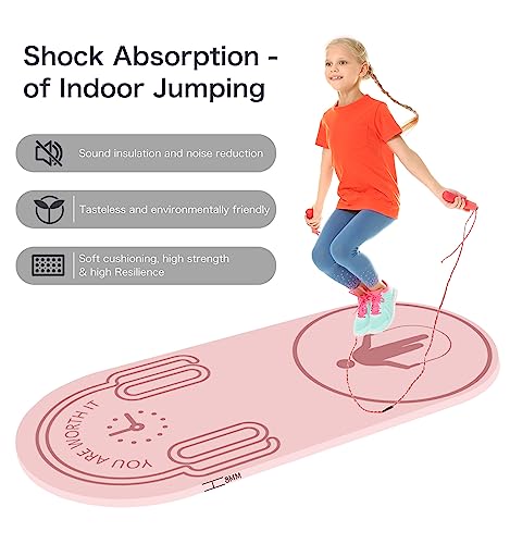 8/20/30mm Jump Rope Mat Fitness Exercise Mat Durable, Non-Slip, Workout Mats with Jump Rope & Carrying Bag for Home Gym Flooring (55"x 24") - color: Pink-8mm