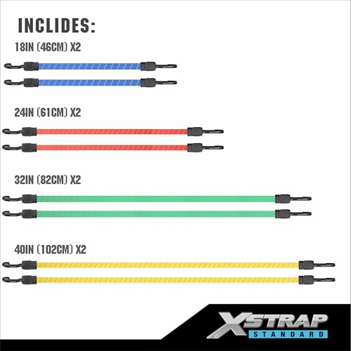 XSTRAP STANDARD 8-Pack Flat Reflective Bungee Cord with Hooks Elastic Strap - color: Reflective