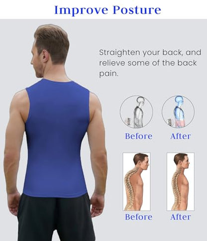 Compression Shirt Men Slimming Body Shaper Vest Crewneck Workout Tank Top - color: Blue, size: Small