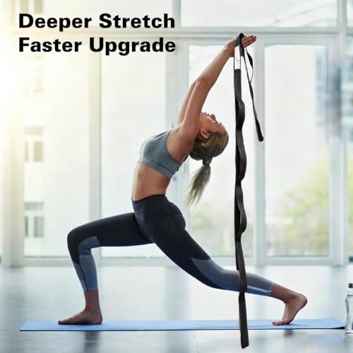 Stretching Strap with 10 Loops Non-Elastic Yoga Strap for Physical Therapy Pilates Dance Gymnastics Stretch Band for Daily Flexibility Routine at Home Gym Travel Includes Exercise Guide