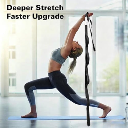 Stretching Strap with 10 Loops Non-Elastic Yoga Strap for Physical Therapy Pilates Dance Gymnastics Stretch Band for Daily Flexibility Routine at Home Gym Travel Includes Exercise Guide