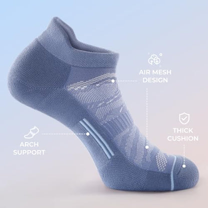 FITRELL Men's 6 Pack Ankle Running Socks Low Cut Cushioned Athletic Sports Socks 7-9/9-12/12-15 - color: Blue Smoke, size: 12-15