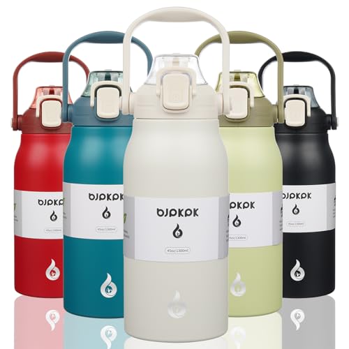BJPKPK 45oz Insulated Water Bottle with Straw Lid, Stainless Steel Bottle - color: 45 ozWhite, size: 45 Ounces
