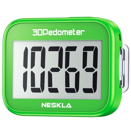 NESKLA 3D Pedometer, Simple Step Counter with Large LCD Display for Walking - color: Green