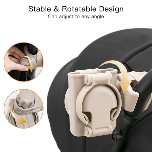 Gromast 3 in 1 Foldable Stroller Cup Holder with Phone Holder, 360° Rotatable Bottle Holder, Universal Cup Holder for Baby Stroller, Tricycle - Khaki - color: Khaki-3-in-1