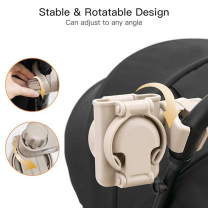 Gromast 3 in 1 Foldable Stroller Cup Holder with Phone Holder, 360° Rotatable Bottle Holder, Universal Cup Holder for Baby Stroller, Tricycle - Khaki - color: Khaki-3-in-1
