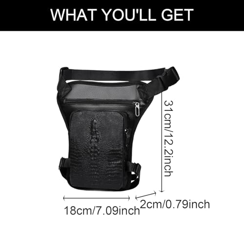 Milageto Drop Leg Bag, PU Tactical Thigh Pack with Detachable Leg Strap, Multi-Pocket Zippered Waist Pack for Outdoor Cycling and Hiking - color: Style E Black