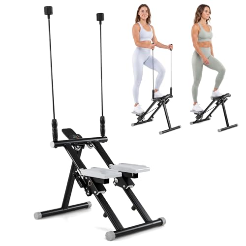 Goplus Stair Stepper, Foldable Vertical Climber Exercise Machine with Detachable Handlebar, LCD Monitor, Compact Fitness Stepper Full-Body Cardio Workout Equipment for Home Gym Exercise - color: Black