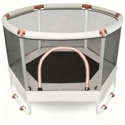 LUSK 60'' Kids Trampoline, Indoor Toddler Trampoline with Safety Net, 500lb Capacity, Safe No-Gap Design & Kid-Friendly Materials, Gifts for Boys & Girls - color: Nude Pink