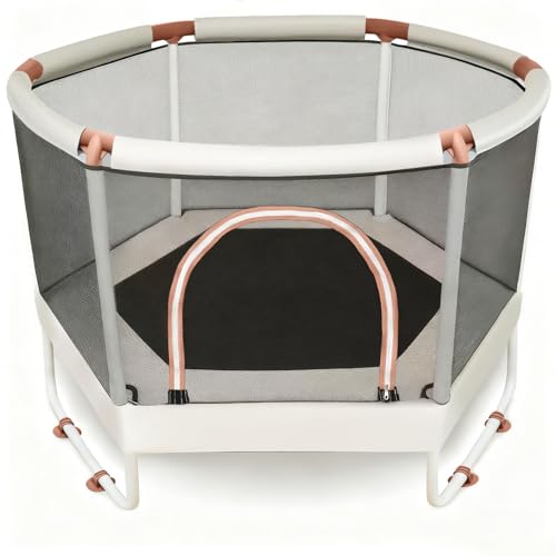 LUSK 60'' Kids Trampoline, Indoor Toddler Trampoline with Safety Net, 500lb Capacity, Safe No-Gap Design & Kid-Friendly Materials, Gifts for Boys & Girls - color: Nude Pink
