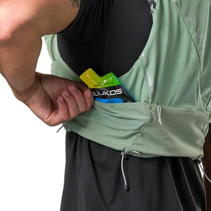 Nathan Hydration Vest 12L for Running & Hiking - Quick-Fit Adjustments, Breathable Mesh, 1.6L Insulated Bladder, Lightweight 8.8 oz, 6 Power Mesh Pockets, Diagonal Zip - Pinnacle Pro - size: Small, style: Sage Green