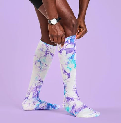 Nurse Mates Women's Wide Calf Socks | 12-14 mmHg Compression | Up to 22" Calf | One Size | 1 Pair - color: Die Dye Lilac Aqua, size: One Size