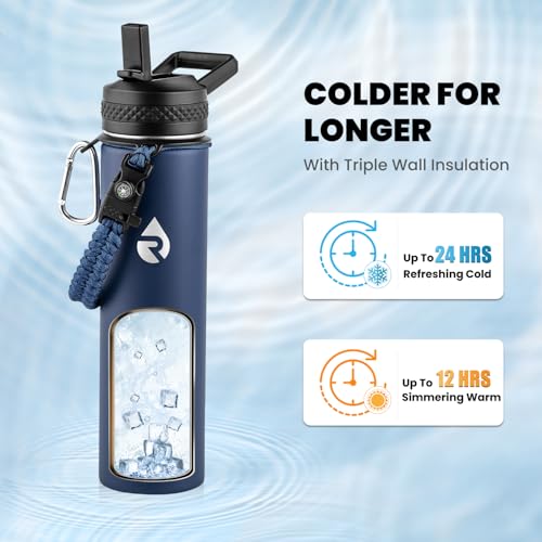 RAYMYLO Insulated Water Bottle 24 oz, Triple Wall Vacuum Stainless Steel - color: Dark Blue, size: 24 Ounces