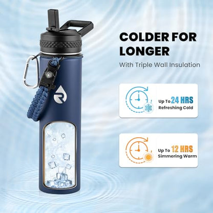 RAYMYLO Insulated Water Bottle 24 oz, Triple Wall Vacuum Stainless Steel - color: Dark Blue, size: 24 Ounces