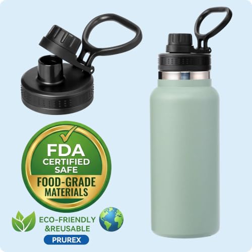 Spout Lid for Thermoflask, Takeya, Simple Modern 12-64oz Wide Mouth Bottles - color: Black 2 Pack