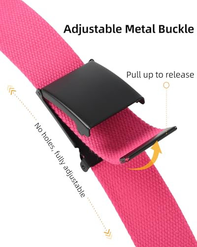 Mile High Life Cut To Fit Canvas Web Belt Size Up to 52" with Flip-Top Solid Black Military Buckle - color: 1 Pack Hot Pink