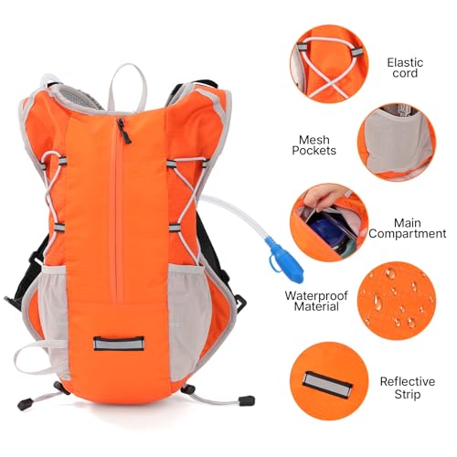 Hydration Backpack with 2L Bladder Water Pack for Hiking Cycling Running - color: orange