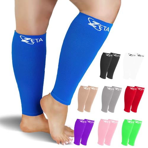 Zeta Wear Plus Size Calf Compression Sleeves for Women and Men, Wide Calf Footless 15-19 mmHg, 2XL-6XL - color: 1 Pair - Blue, size: 2XL