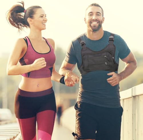 JOYEONDEF Sports Chest Bag for Men, Water Resistant Chest Pack, Running Pack with Cell Phone Holder and Extra Storage - color: Black