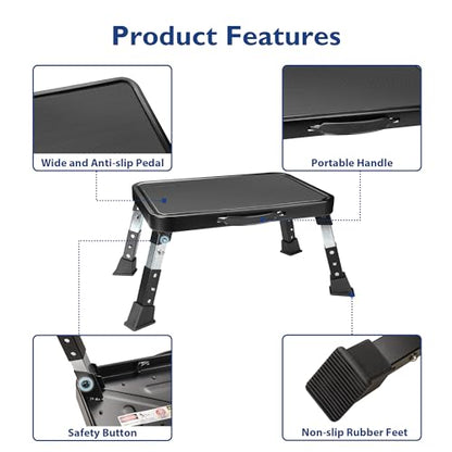 BONTEC Folding Step Stool, 3-Level Adjustable Metal Step Stool, 330lbs - color: Black