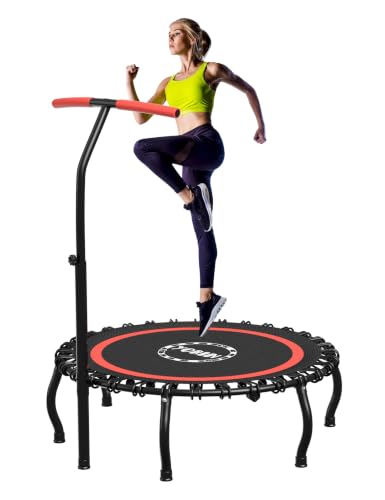 YORIN Rebounder Tranpoline for Adults, 330LBS Fitness Indoor Tranpoline, 40" 48" 50" Mini Exercise Tranpoline with Bungees, Stable Quiet Workout Small Tranpoline, Equipment Exercise at Home - color: Red (W/ Bar), size: 50inch