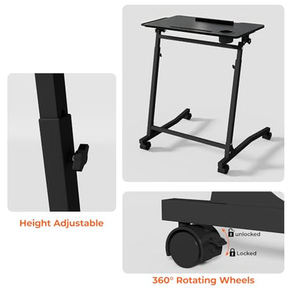 ikkle Bike Trainer Desk with Wheels, Adjustable Treadmill Desk, Rolling Standing Desk for Walking Pad Laptop, Phone Standing, Black - color: Black, Mobile Adjust