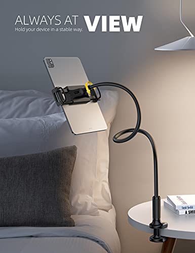 Lamicall Gooseneck Tablet Mount Holder for Bed - Flexible Tablet Arm Clamp for Bed Compatible with Pad Mini 7.9, Air 9.7, Pro 10.5, Kindle, Switch, Galaxy Tabs, More 4.7-11" Device - Black - color: Black
