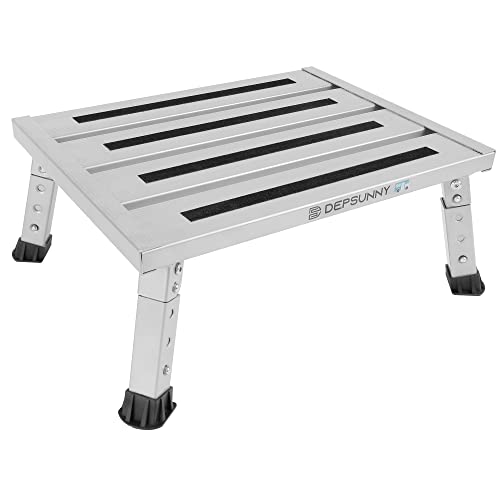 Adjustable RV Step Stool, Wide Platform, Foldable Legs, Silver - color: Silver