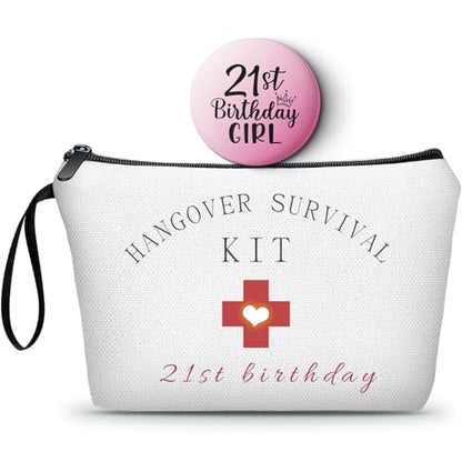 21st Happy Birthday Gifts for Women Her, Cosmetic Makeup Bag & Mirror - color: BJ017
