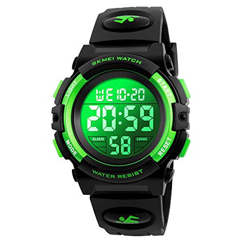 Dayllon Kids Digital Watch Boys Outdoor Sports 50M Waterproof Girls Watches Alarm Clock 12/24 H Stopwatch Calendar for Ages 3-15 Boy Girl Wristwatch Kids Gift - color: Green X( 8-15 Year Old)